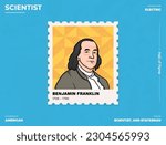 Benjamin Franklin Inventor's Postcard Creative Ticket (Stamp) Design with Informative Details-vector illustration