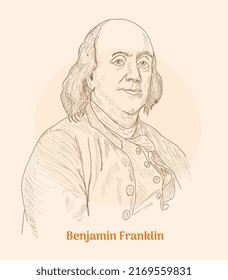 Benjamin Franklin portrait hand drawing vector illustration 