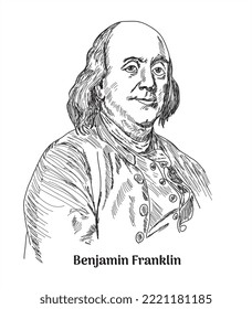 Benjamin Franklin portrait hand drawing vector illustration 