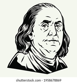 Benjamin Franklin portrait from one hundred dollar bill in vintage monochrome style isolated vector illustration