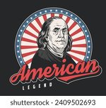 Benjamin Franklin vintage sticker colorful with signature of American legend to celebrate anniversary of signing declaration of independence vector illustration