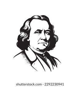 Benjamin Franklin. White background, sticker vector