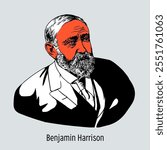 Benjamin Harrison — American politician, statesman, military and political figure, 23rd President of the United States. Hand drawn vector illustration