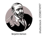 Benjamin Harrison is an American politician, statesman, military and political figure, the 23rd President of the United States. Hand drawn vector illustration