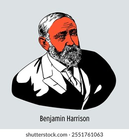 Benjamin Harrison — American politician, statesman, military and political figure, 23rd President of the United States. Hand drawn vector illustration