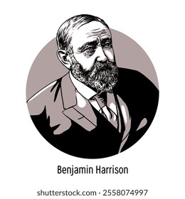 Benjamin Harrison is an American politician, statesman, military and political figure, the 23rd President of the United States. Hand drawn vector illustration