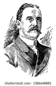 Benjamin Ide Wheeler, 1854-1927, he was an American educator and professor at Brown University, vintage line drawing or engraving illustration