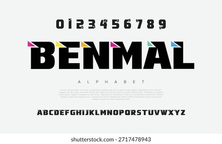 BENMAL Modern Bold Font. Sans Serif Font. Regular Italic Uppercase Lowercase Typography urban style alphabet fonts for fashion, sport, technology, digital, movie, logo design, vector illustration