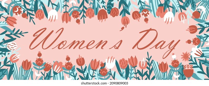 benner womens day. spring flowers on a banner. International Women's Day. vector illustration in flat style