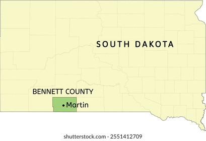 Bennett County and city of Martin location on South Dakota state map