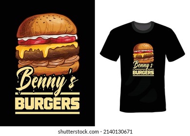 Benny's Burgers, Burger T shirt design, vintage, typography