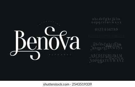 Benova tipografia beleza moda elegante minimalista serif italic fontes decorativo casamento vintage retro logos. Logotipo de fonte de luxo mínimo alfabeto. Ilustração vetorial