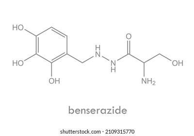 Benserazide structure. Molecule of a drug used in Parkinson's disease treatment. Skeletal formula.