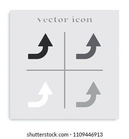 Bent up arrow flat black and white vector icon.