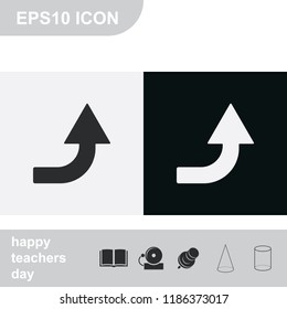 Bent up arrow flat black and white vector icon.