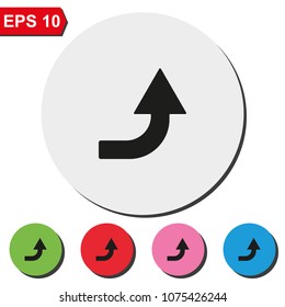 Bent up arrow flat round colorful vector icon.