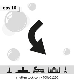 Bent arrow icon. Right and down arrow icon.