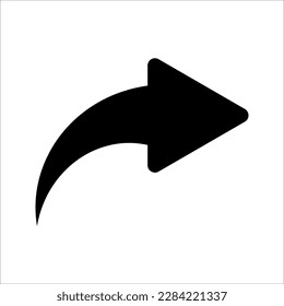 Bent arrow pointing right, Curved arrow share icon, vector illustration on white background