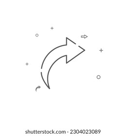 Bent arrow pointing right, curved share simple vector line icon. Symbol, pictogram, sign isolated on white background. Editable stroke. Adjust line weight.