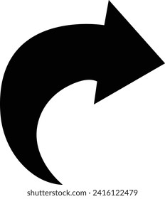 Flecha doblada hacia la derecha, icono de reparto de flecha curvada, flechas elegantes y modernas para el plan de negocio, presentación y educación. Firma, símbolo, flecha dibujada a mano, punteros de dirección. Garabatos y garabatos.