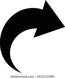 Bent arrow pointing right, Curved arrow share icon, Elegant, Modern arrows for business plan, presentation and education. Sign, Symbol, Hand drawn arrow, Direction pointers. Scribbles and scrawls.