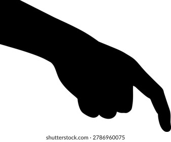 Bent Finger Pointing Hand Silhouette Isolated on White Background