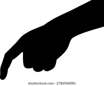 Bent Finger Pointing Hand Silhouette Isolated on White Background