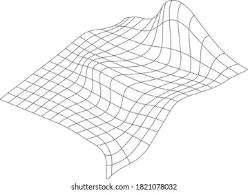Bent grid in perspective. mesh with convex distortion (editable vector). curved mesh elements. spatial distortion. isomerism