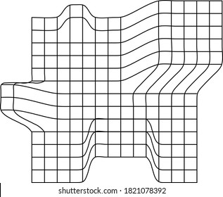 Cuadrícula doblada en perspectiva. malla con distorsión convexa (vector modificable). elementos de malla curvada. distorsión espacial. isomerismo