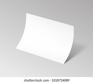 Bent Horizontal Empty Paper Sheet. A4 Format Paper With Shadows On Gray Background. Magazine, Booklet, Postcard, Flyer, Business Card Or Brochure Mockup. Vector Illustration EPS10.

