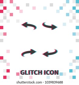 Bent left and right arrows  glitch effect vector icon.