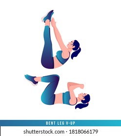 bent leg v-up exercise, Women workout fitness, aerobic and exercises. Vector Illustration.	