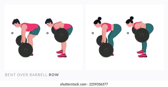 Gezaubert über Barbell-Reihe, Männer und Frauen trainieren Fitness, Aerobic und Übungen.