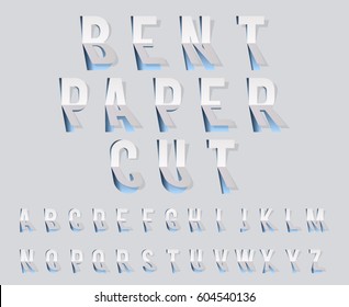 Bent paper cut template font alphabet vector illustration