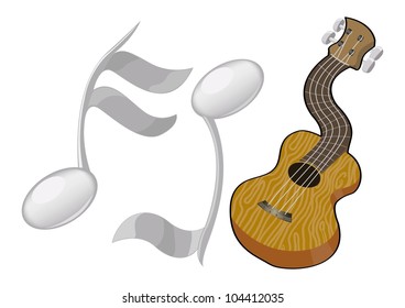 bent partiture/music note and guitar isolated on white