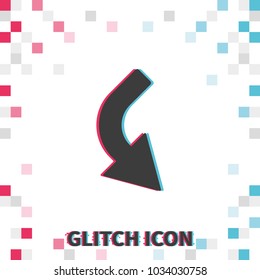 Bent to right and down arrow  glitch effect vector icon.