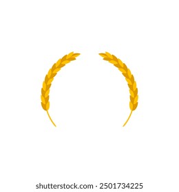 Bent spikelet. A semicircular curved shape. Two ears of wheat together. Colored vector illustration on a white background.
