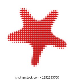 Bent star halftone dotted icon. Halftone pattern contains round pixels. Vector illustration of bent star icon on a white background.
