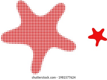 Bent star halftone dotted icon illustration. Halftone array contains circle pixels. Vector illustration of bent star icon on a white background. Flat abstraction for bent star symbol.