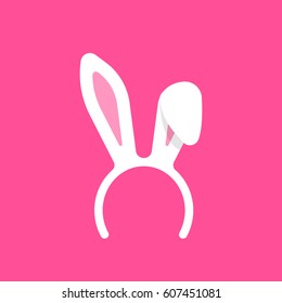 bent white bunny ears mask. decorative fur earpiece festival concept or unusual element of clothing. flat style trend modern logotype graphic celebrate. seasonal toy art design on pink background