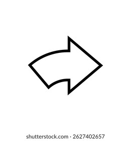 Bent wide arrow. Curved rounded shape.