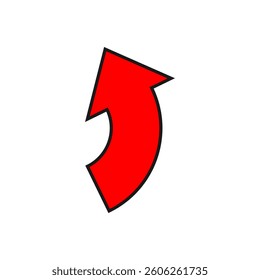 Bent wide arrow with outline. Semicircular curved rounded shape.