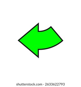 Bent wide green arrow with outline. Curved rounded shape.