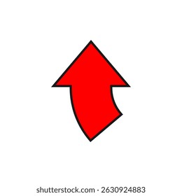 Bent wide red arrow with outline. Curved rounded shape.