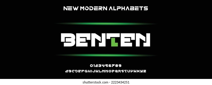 BENTEN Sports minimal tech font letter set. Luxury vector typeface for company. Modern gaming fonts logo design.