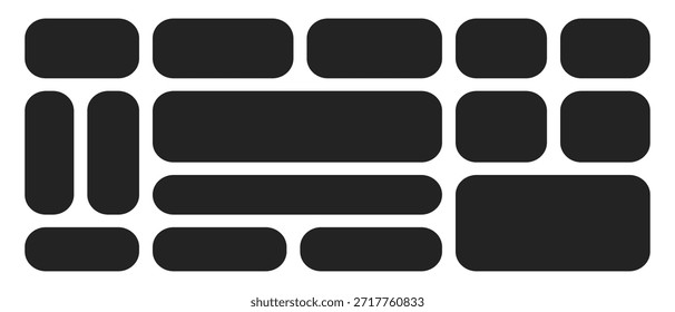 Bento box grid template, Black geometric frames with rounded corners background collage for photo or scrapbook design.