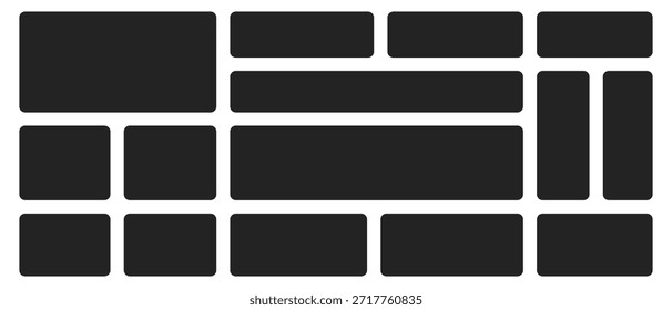 Bento box grid template, Black geometric frames with rounded corners background collage for photo or scrapbook design.