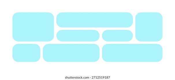 Bento box grid template, Blue geometric frames with rounded corners background collage for photo or scrapbook design.