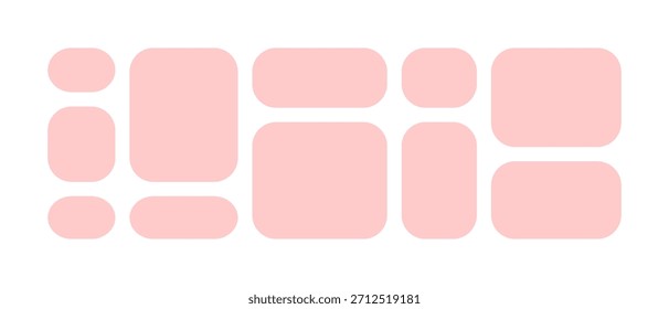 Modelo de grade de caixa Bento, molduras geométricas cor-de-rosa com colagem de fundo de cantos arredondados para design de foto ou scrapbook.