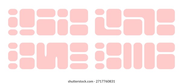 Conjunto de Plantilla de rejilla de caja Bento, marcos geométricos rosados con esquinas redondeadas collage de fondo para diseño de fotos o álbumes de recortes.